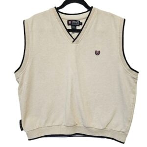 Chaps Men's Oatmeal And Navy Color V-Neck Sweater Vest Mens Size Large